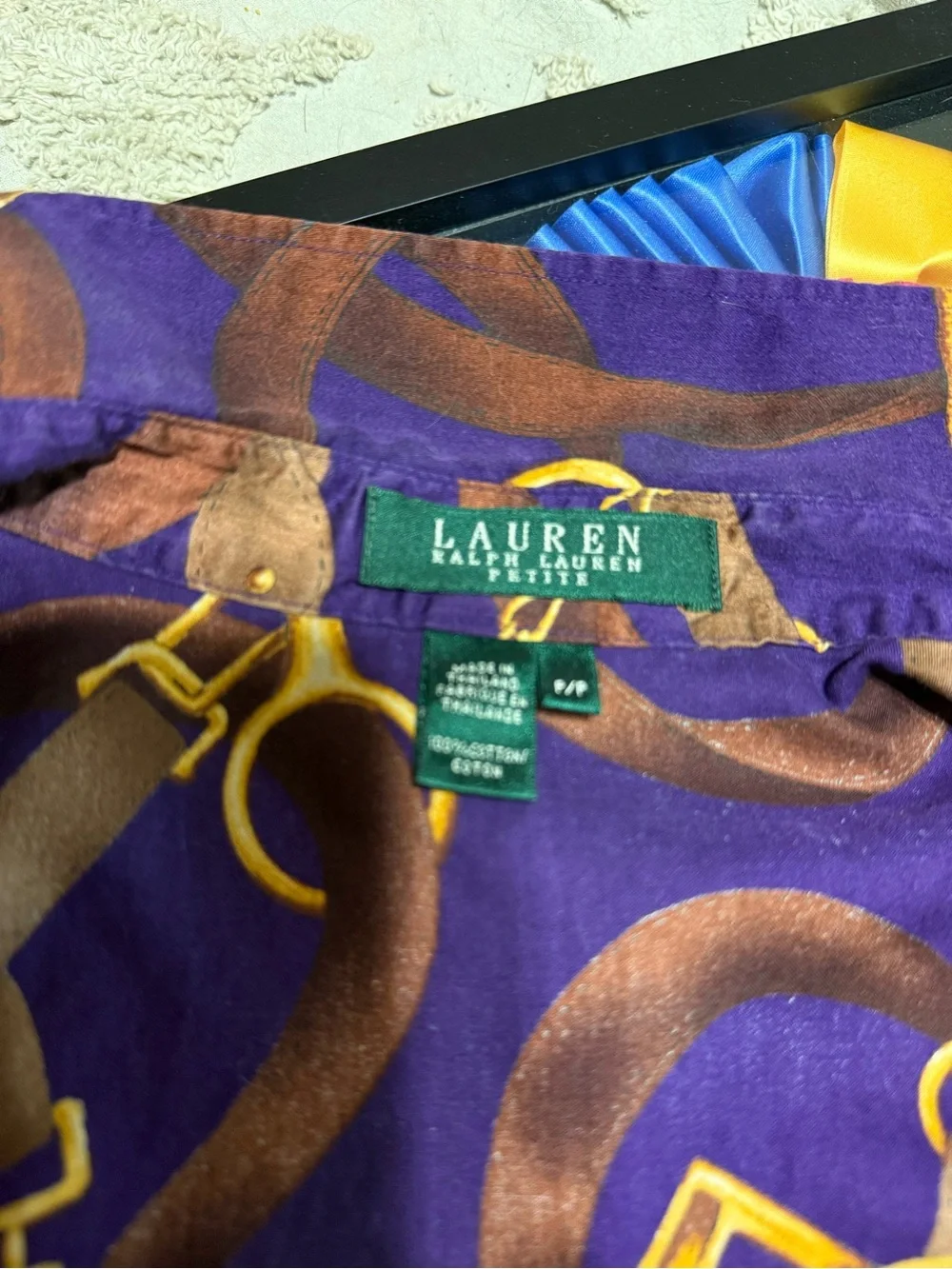 Ralph Lauren Purple Button-Front Shirt with Gold & Brown Equestrian Motif - Picture 3 of 3